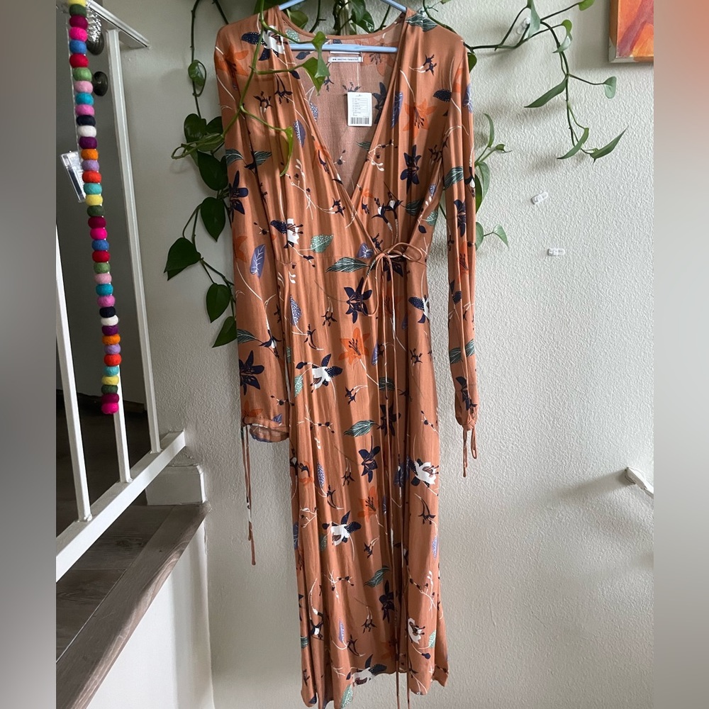 Urban Outfitters long burnt orange/floral wrap dress.